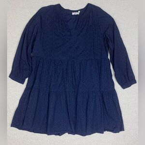 Vineyard Vines Dress Womens XL Navy Tiered Keyhole Midi Lined Long Sleeve